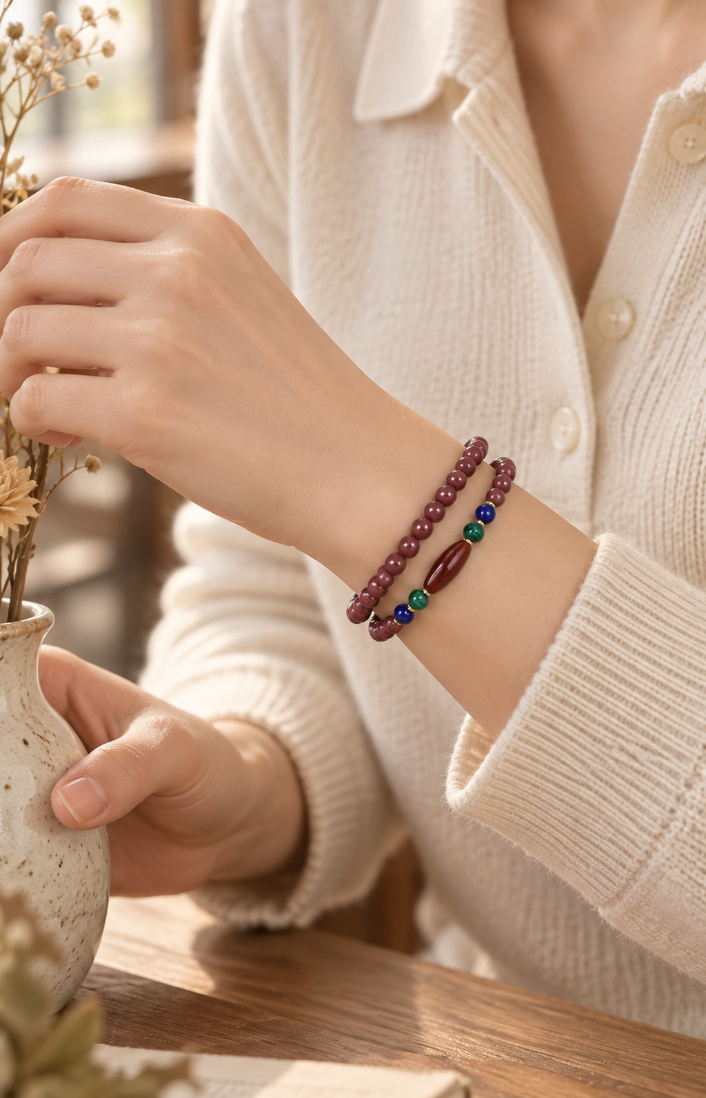Copper Petals - Scented Bracelet - worn view