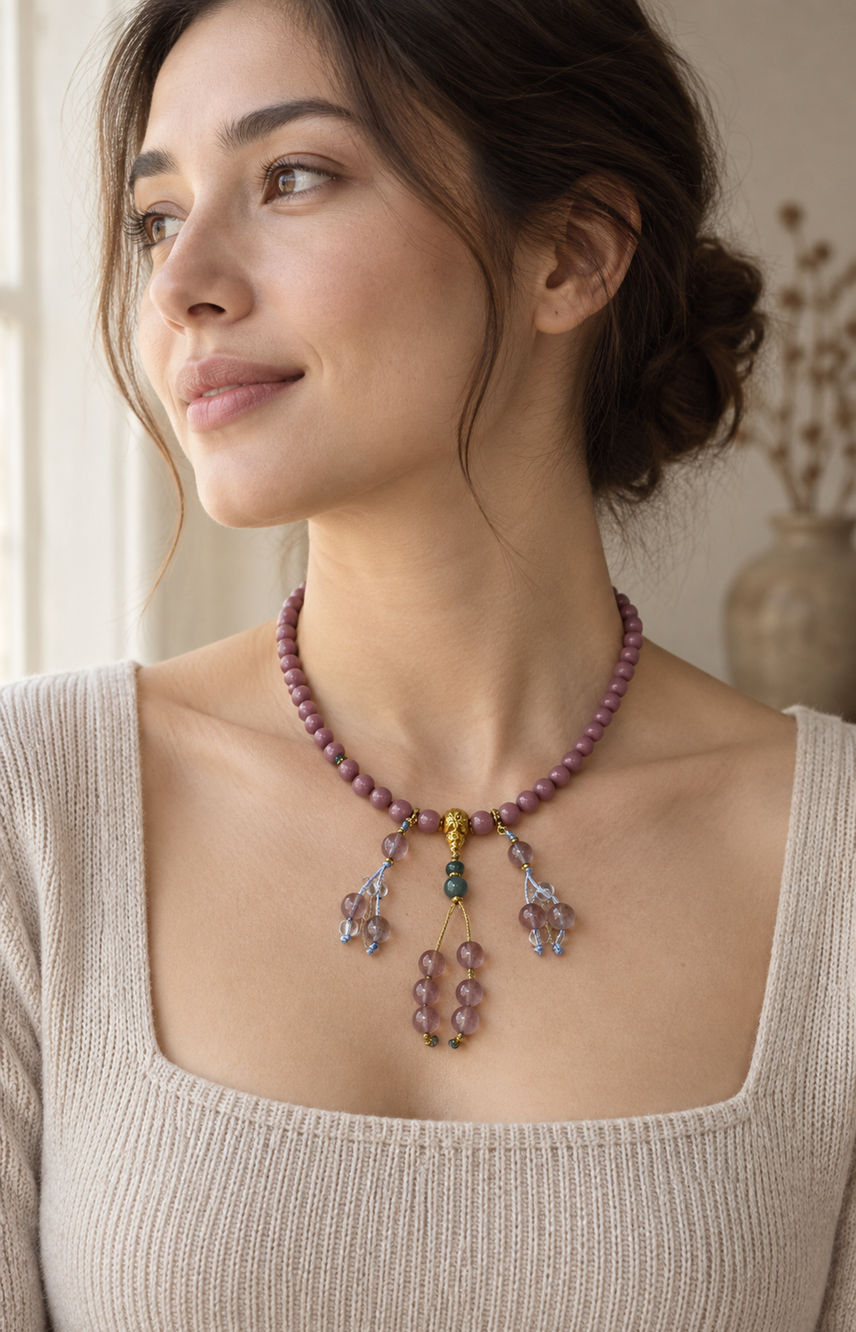 Flushed Estuary - Scented Necklace - worn view