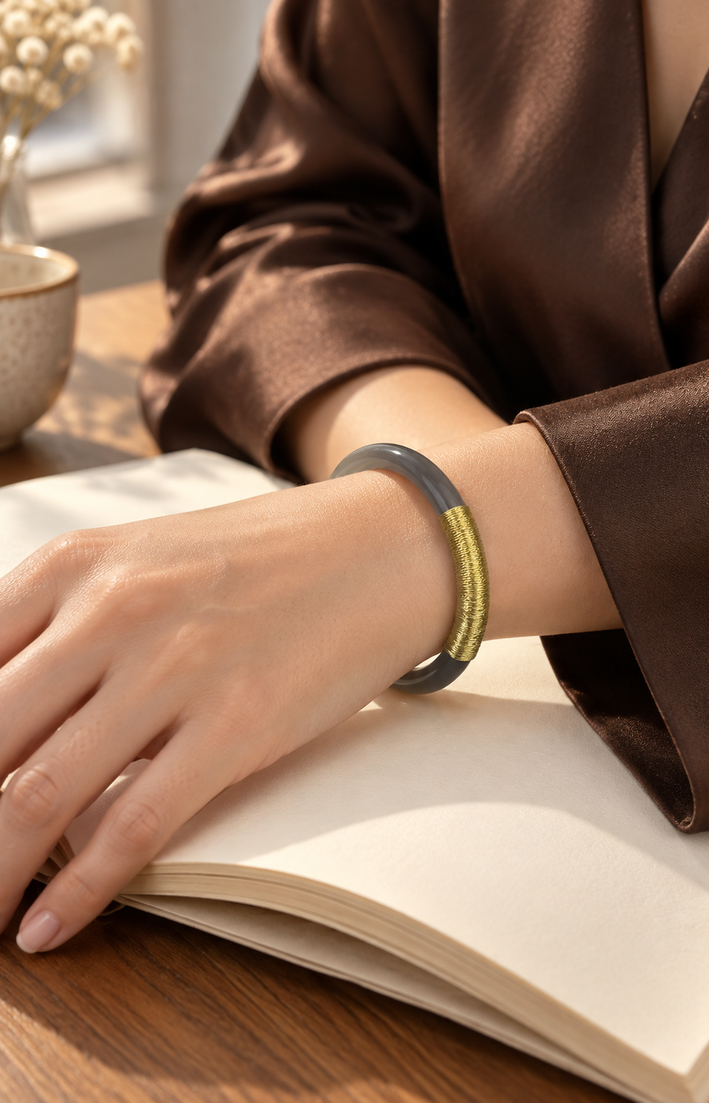 Fogbound Coast - Agate Bangle - worn view