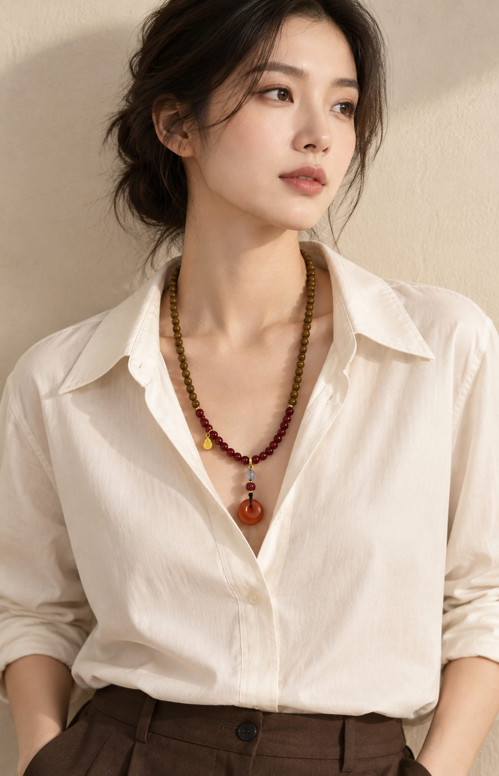 Gardenia Ribbons - Scented Necklace - necklace wearing view