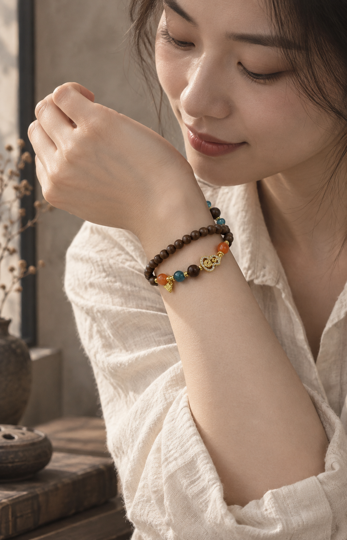 A Golden Turn - Scented Bracelet — worn view