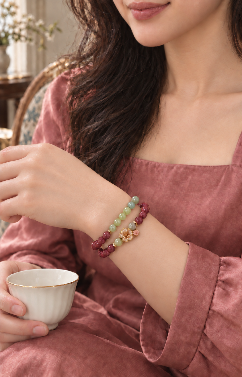 Peach Garland - Scented Bracelet - worn view