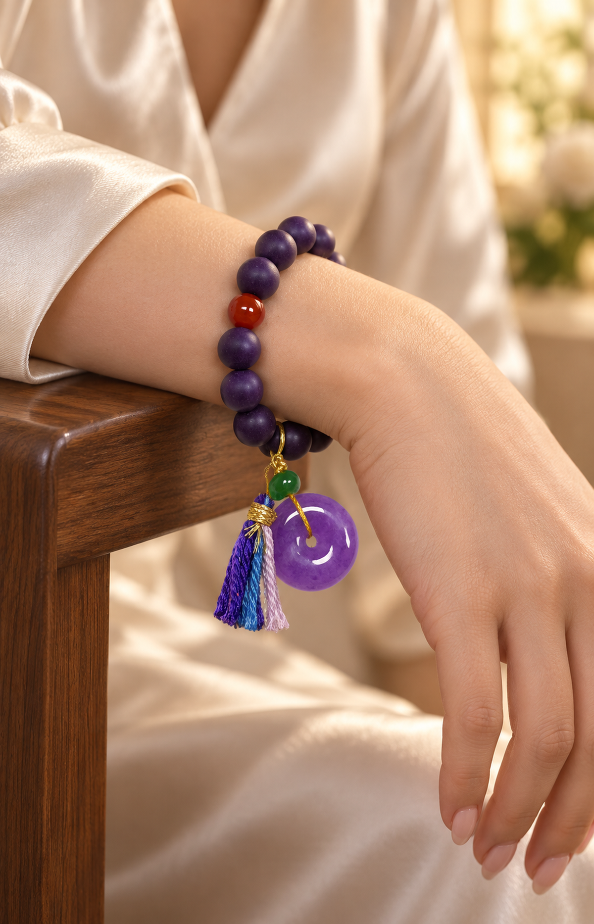 Violet Disc - Scented Bracelet - worn view