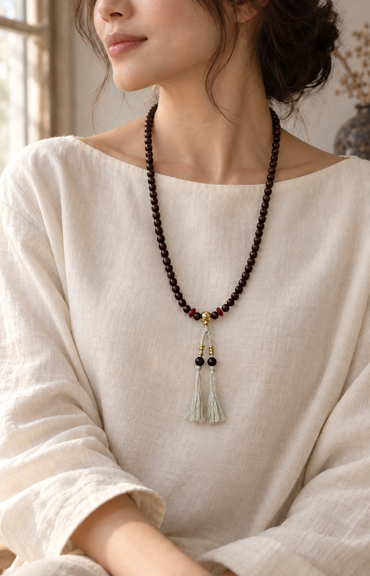 Winding Footpath - Scented Necklace - necklace wearing view