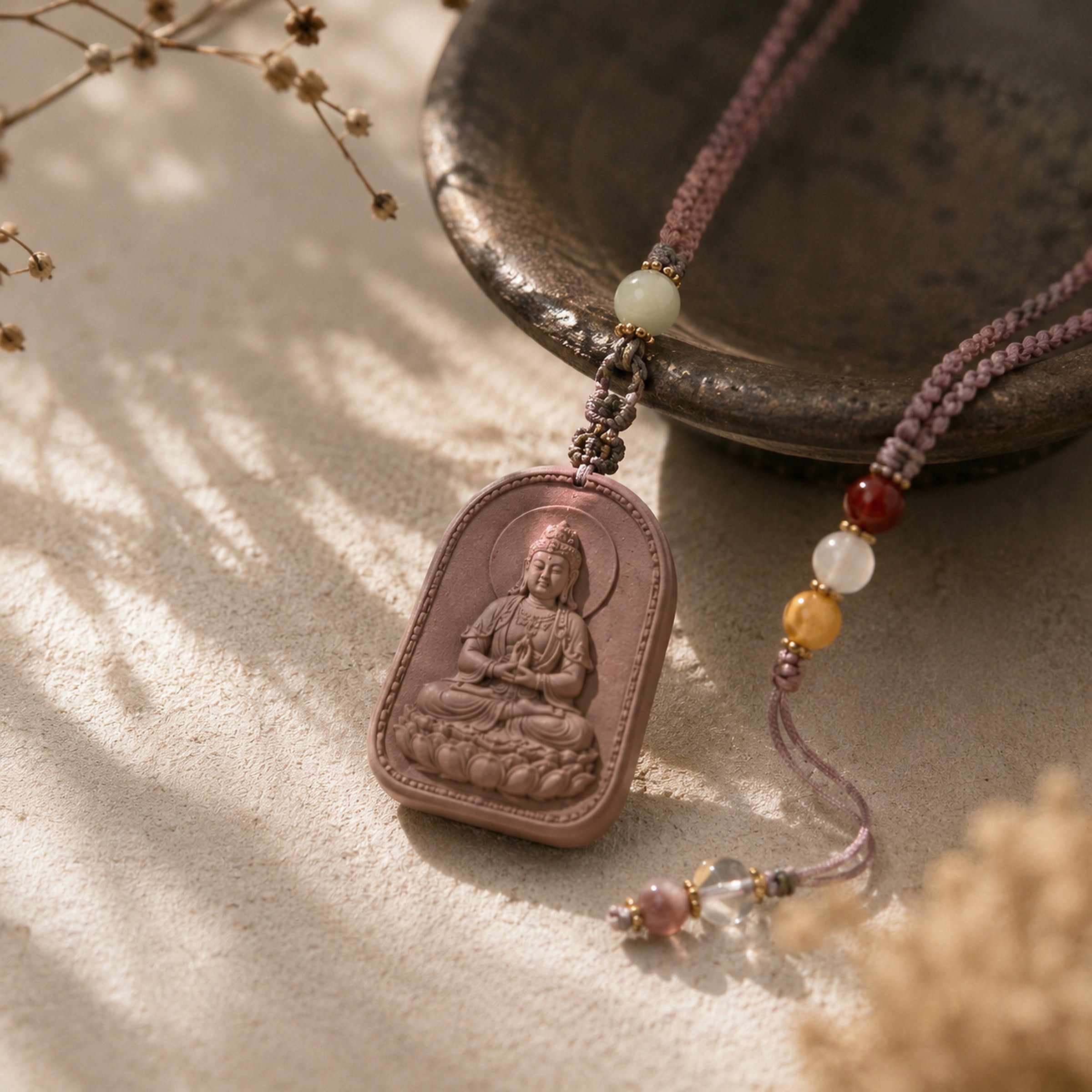 Botanical scent plaque pendant with carved detail